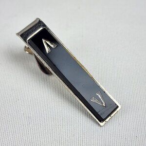 Vintage Silver Tone Black Enamel Tie Clip